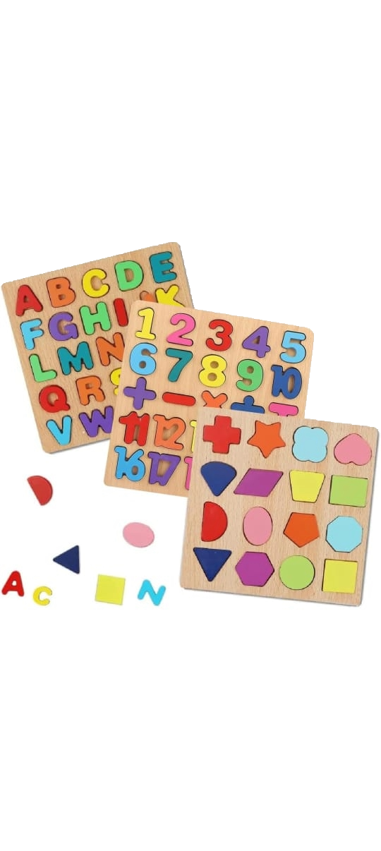 WOODEN CHUNKY PUZZLE BOARD(ALPHABET,NUMBER,SHAPES)