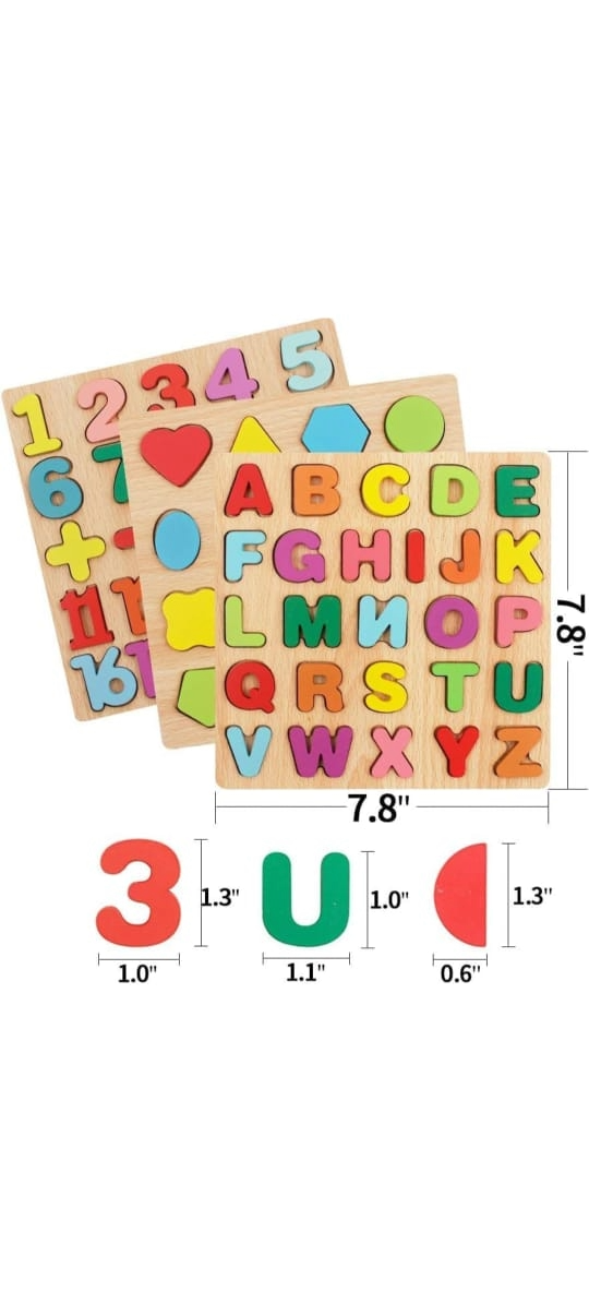 WOODEN CHUNKY PUZZLE BOARD(ALPHABET,NUMBER,SHAPES)