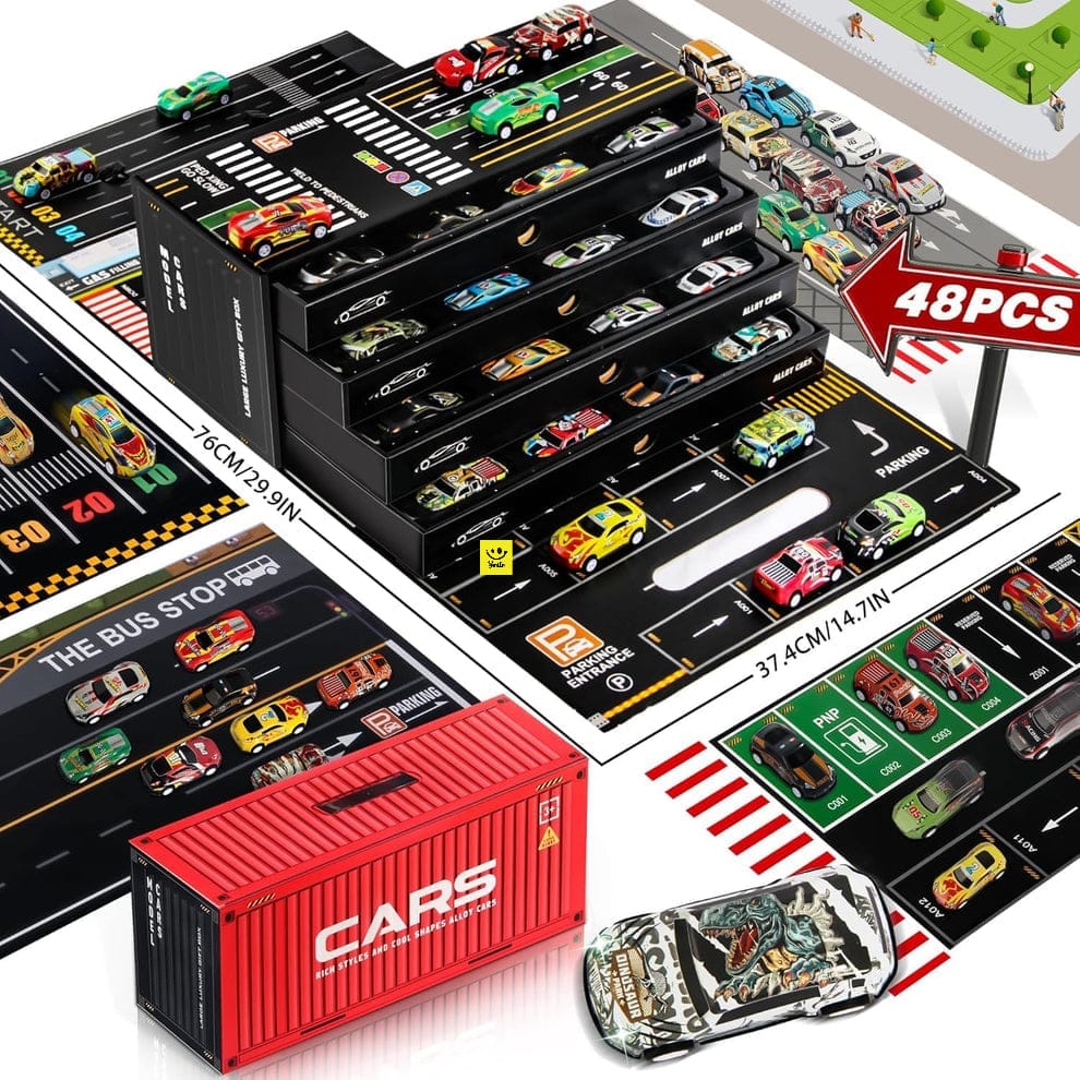 48 Pcs Pull Back Cars Garage box