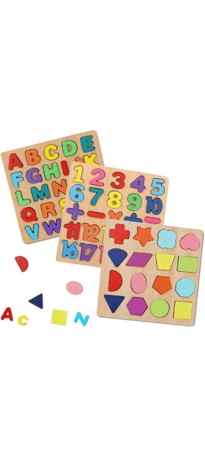 WOODEN CHUNKY PUZZLE BOARD(ALPHABET,NUMBER,SHAPES)