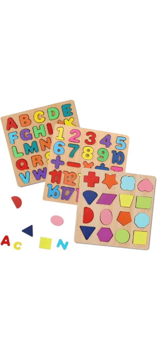 WOODEN CHUNKY PUZZLE BOARD(ALPHABET,NUMBER,SHAPES)