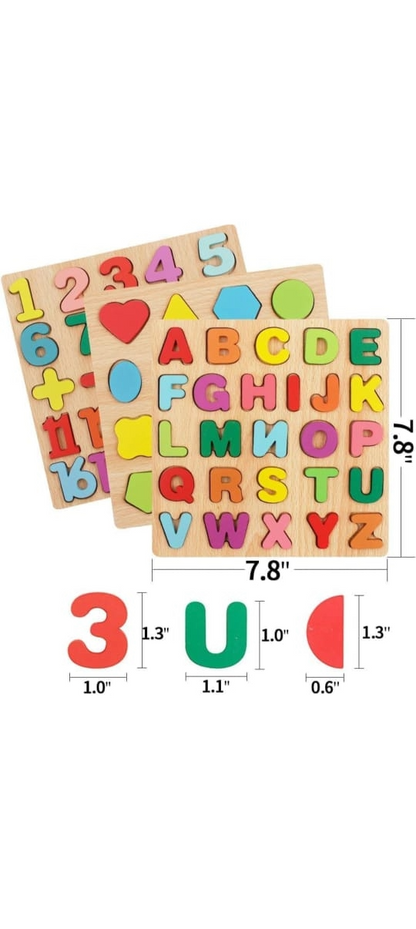 WOODEN CHUNKY PUZZLE BOARD(ALPHABET,NUMBER,SHAPES)