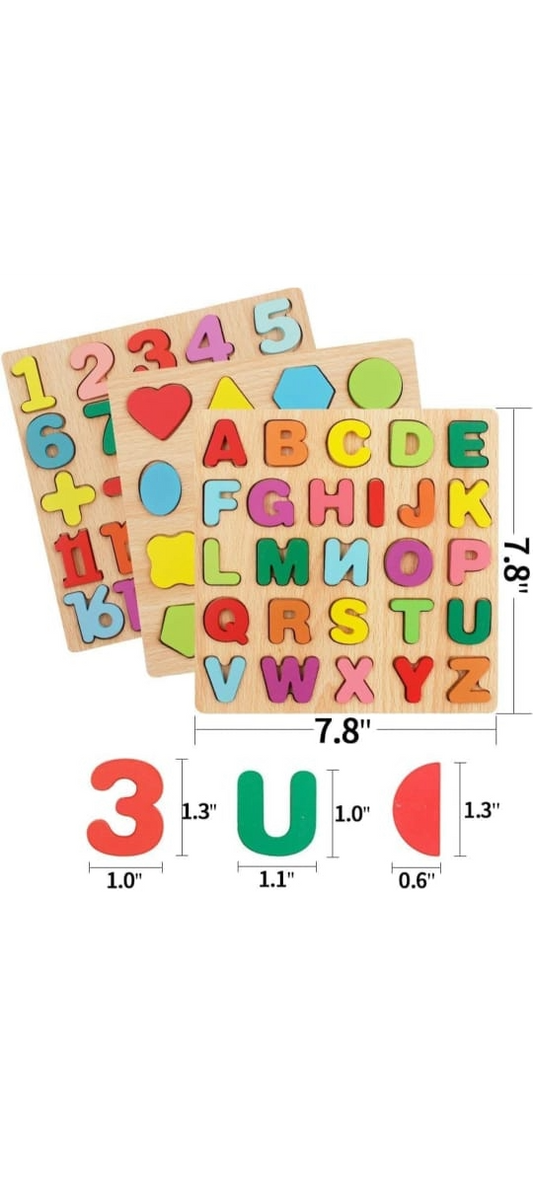 WOODEN CHUNKY PUZZLE BOARD(ALPHABET,NUMBER,SHAPES)
